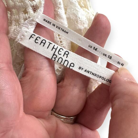 Feather Bone Anthropologie Ivory High Neck Lace And Crepe Midi Dress Women's 14 - Picture 10 of 11